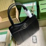 Gucci Women GG Petite GG Small Tote Bag Black Leather Double G - immagine 4