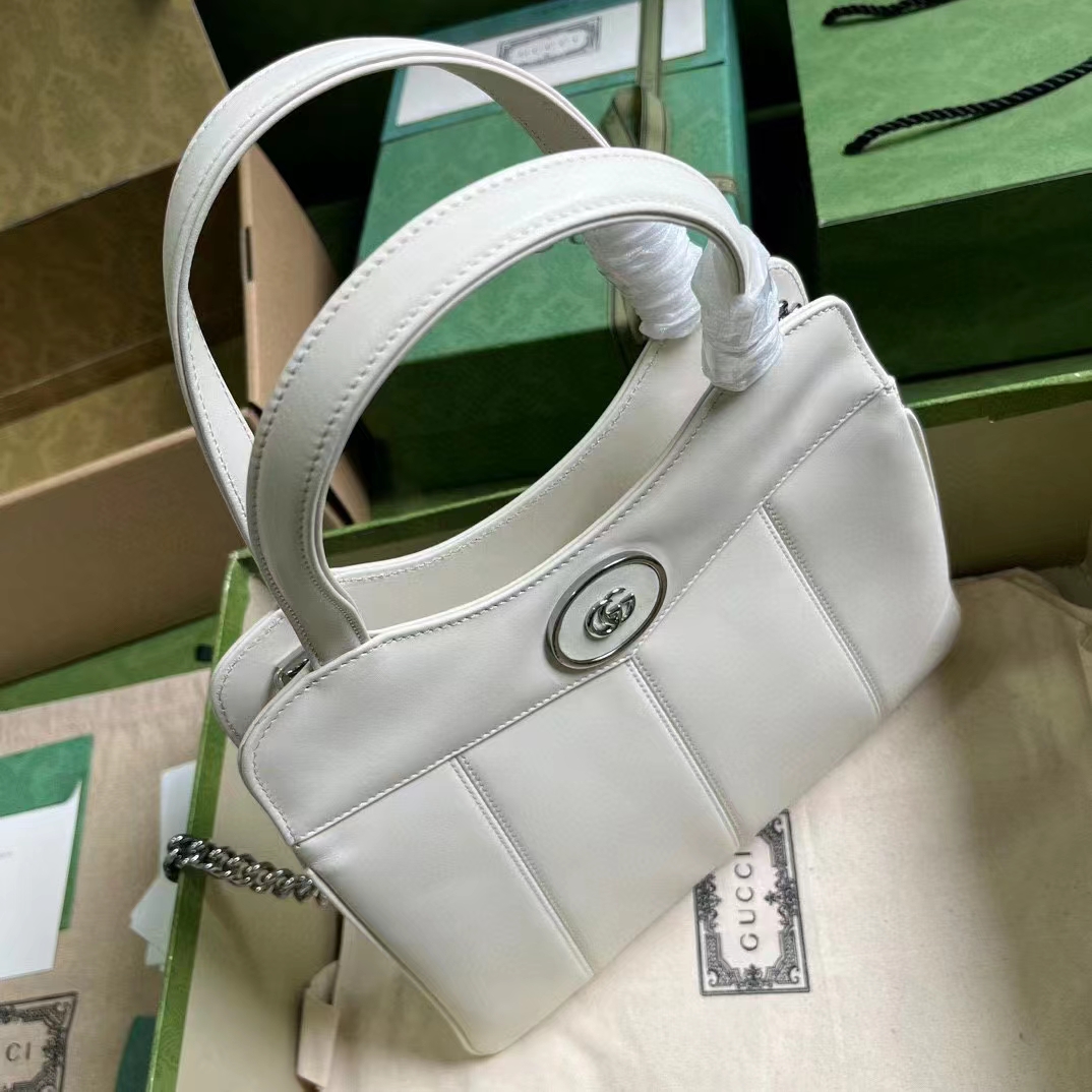 Gucci Women GG Petite GG Small Tote Bag White Leather Double G (1)