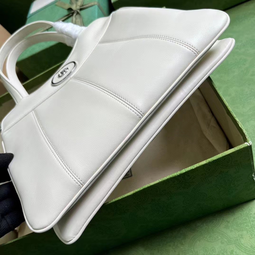 Gucci Women GG Petite GG Small Tote Bag White Leather Double G (12)