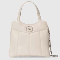 Gucci Women GG Petite GG Small Tote Bag White Leather Double G (6)