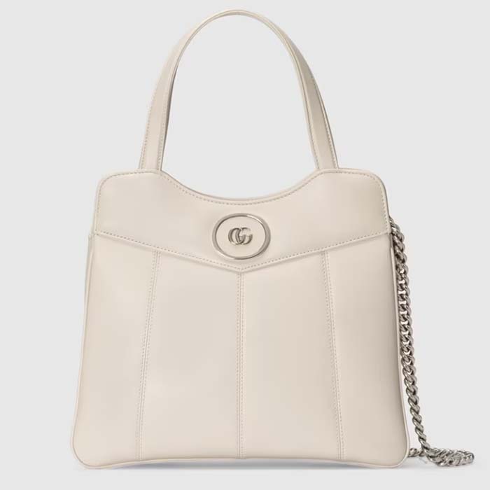 Gucci Women GG Petite GG Small Tote Bag White Leather Double G