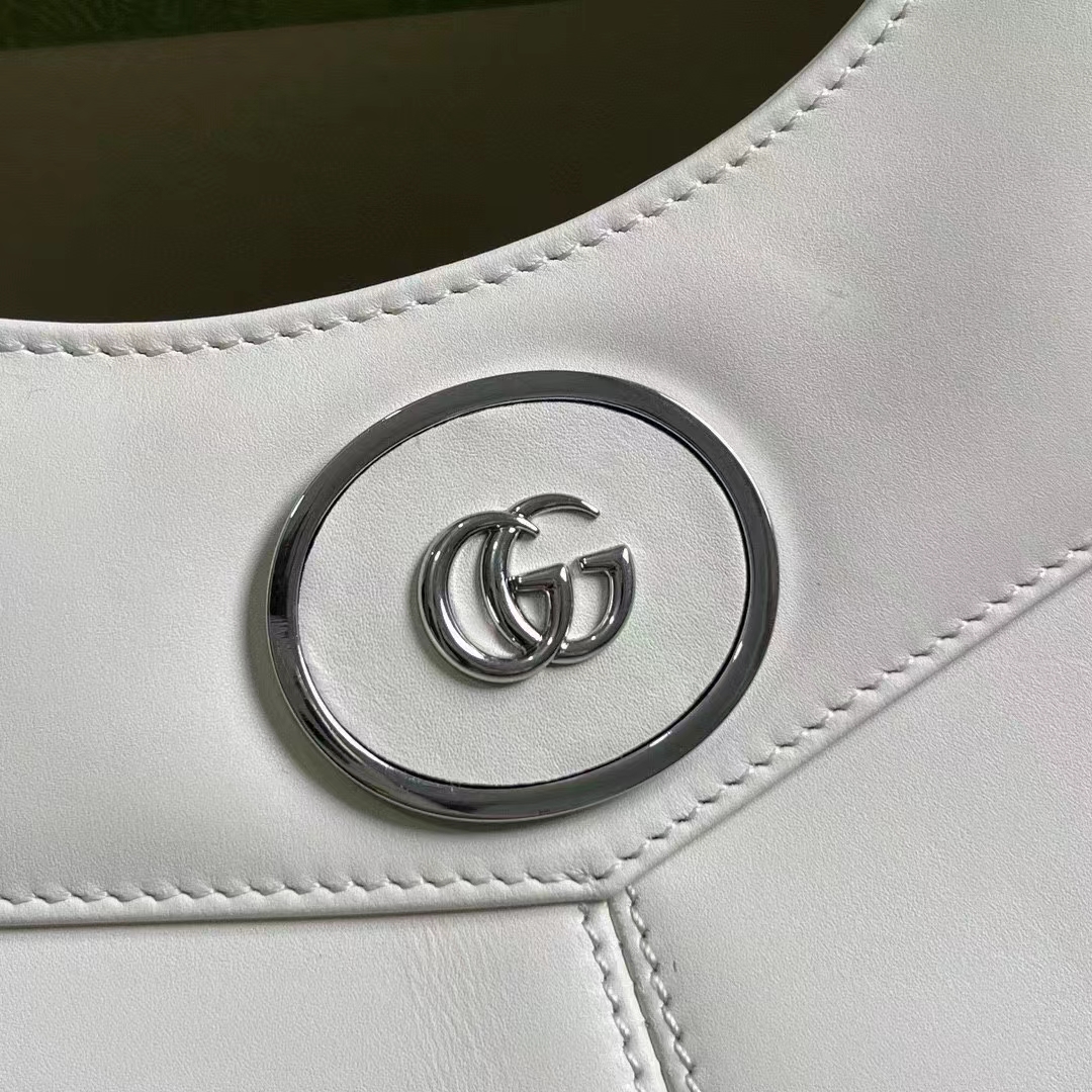 Gucci Women GG Petite GG Small Tote Bag White Leather Double G (9)