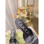 Gucci Women GG Slide Sandal Crystals Black Silk Satin Mid 6 CM Heel - Image 10