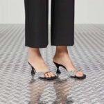 Gucci Women GG Slide Sandal Crystals Black Silk Satin Mid 6 CM Heel - Image 11