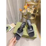 Gucci Women GG Slide Sandal Crystals Black Silk Satin Mid 6 CM Heel - Image 7