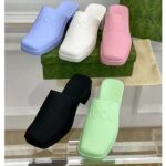 Gucci Women GG Slip-On Sandal Pastel Blue Rubber Embossed Logo Square Toe Chevron - Image 10