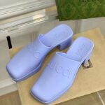 Gucci Women GG Slip-On Sandal Pastel Blue Rubber Embossed Logo Square Toe Chevron - Image 6