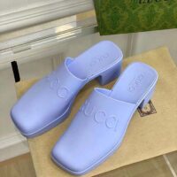 Gucci Women GG Slip-On Sandal Pastel Blue Rubber Embossed Logo Square Toe Chevron (7)