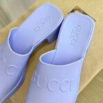 Gucci Women GG Slip-On Sandal Pastel Blue Rubber Embossed Logo Square Toe Chevron - Image 9