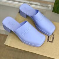 Gucci Women GG Slip-On Sandal Pastel Blue Rubber Embossed Logo Square Toe Chevron (7)