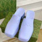 Gucci Women GG Slip-On Sandal Pastel Blue Rubber Embossed Logo Square Toe Chevron - Image 3