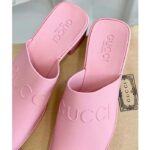 Gucci Women GG Slip-On Sandal Pink Rubber Embossed Logo Square Toe Chevron - Image 10