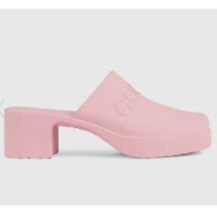 Gucci Women GG Slip-On Sandal Pink Rubber Embossed Logo Square Toe Chevron (6)