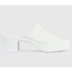 Gucci Women GG Slip-On Sandal White Rubber Embossed Logo Square Toe Chevron