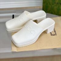 Gucci Women GG Slip-On Sandal White Rubber Embossed Logo Square Toe Chevron