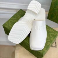 Gucci Women GG Slip-On Sandal White Rubber Embossed Logo Square Toe Chevron