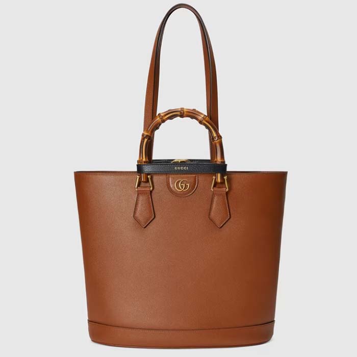 Gucci Women Gucci Diana Medium Tote Bag Double G Cuir Leather Bamboo Handles (1)
