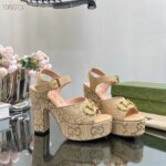 Gucci Women Horsebit Platform Sandal Natural GG Raffia High 12 CM Heel - Image 3