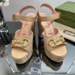 Gucci Women Horsebit Platform Sandal Natural GG Raffia High 12 CM Heel - Image 4