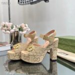 Gucci Women Horsebit Platform Sandal Natural GG Raffia High 12 CM Heel - Image 5
