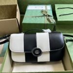 Gucci Women Petite GG Small Shoulder Bag Black White Leather Double G - Bild 2