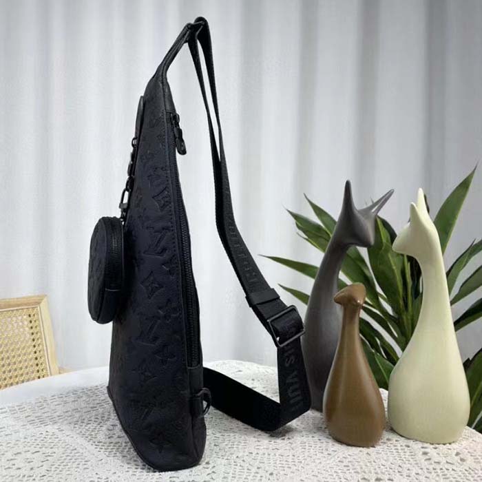 Louis Vuitton LV Unisex Duo Slingbag Black Calf Leather Removable Zipped Pouch (5)