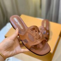 Louis Vuitton LV Unisex Isola Flat Mule Cognac Brown Calf Leather Circle Signature (2)