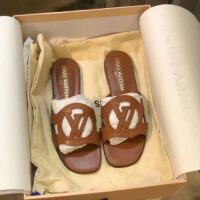 Louis Vuitton LV Unisex Isola Flat Mule Cognac Brown Calf Leather Circle Signature (2)