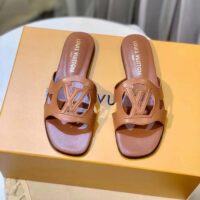 Louis Vuitton LV Unisex Isola Flat Mule Cognac Brown Calf Leather Circle Signature (2)