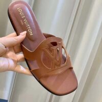 Louis Vuitton LV Unisex Isola Flat Mule Cognac Brown Calf Leather Circle Signature (2)