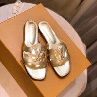 Louis Vuitton LV Unisex Isola Flat Mule Gold Metallic Lamb Leather Circle Signature (2)