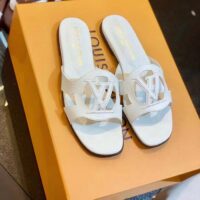 Louis Vuitton LV Unisex Isola Flat Mule White Calf Leather Circle Signature (3)