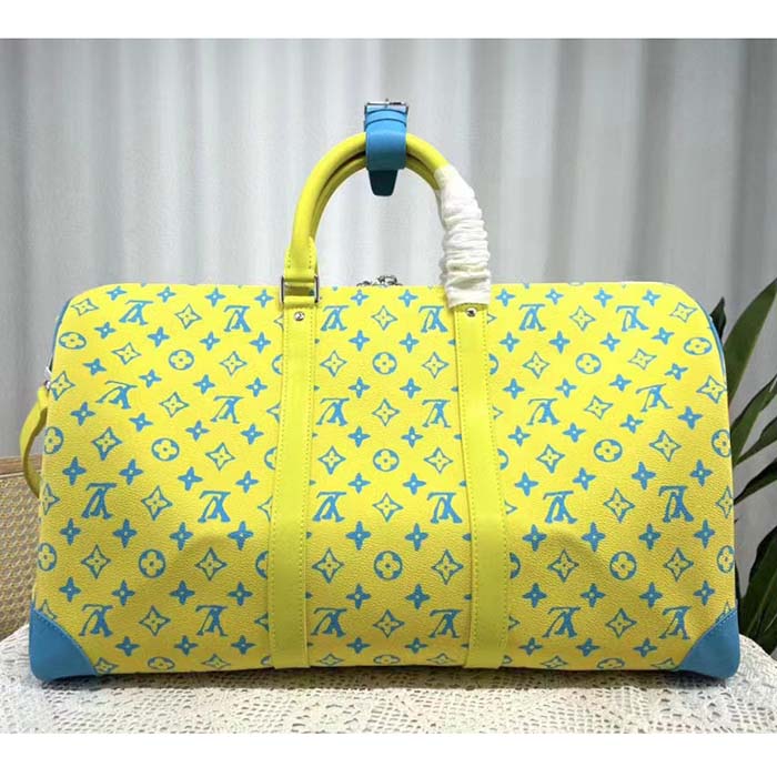 Louis Vuitton LV Unisex Keepall Bandoulière 50 Lime Green Monogram Playground Coated Canvas (4)