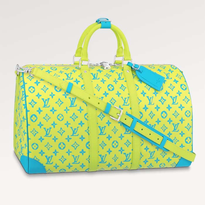 Louis Vuitton LV Unisex Keepall Bandoulière 50 Lime Green Monogram Playground Coated Canvas