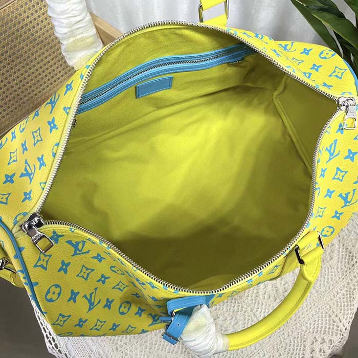 Louis Vuitton LV Unisex Keepall Bandoulière 50 Lime Green Monogram Playground Coated Canvas (9)