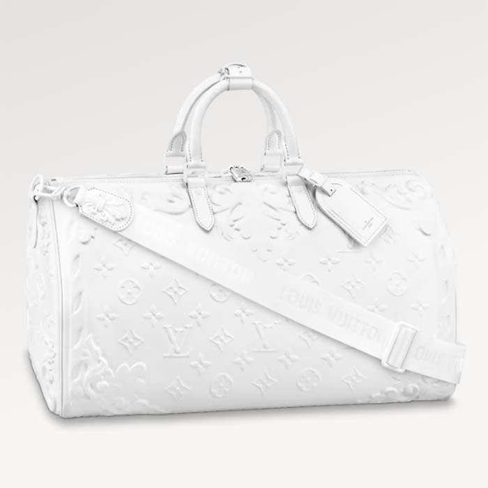 Louis Vuitton LV Unisex Keepall Bandoulière 50 Optic White Calf Cowhide Leather