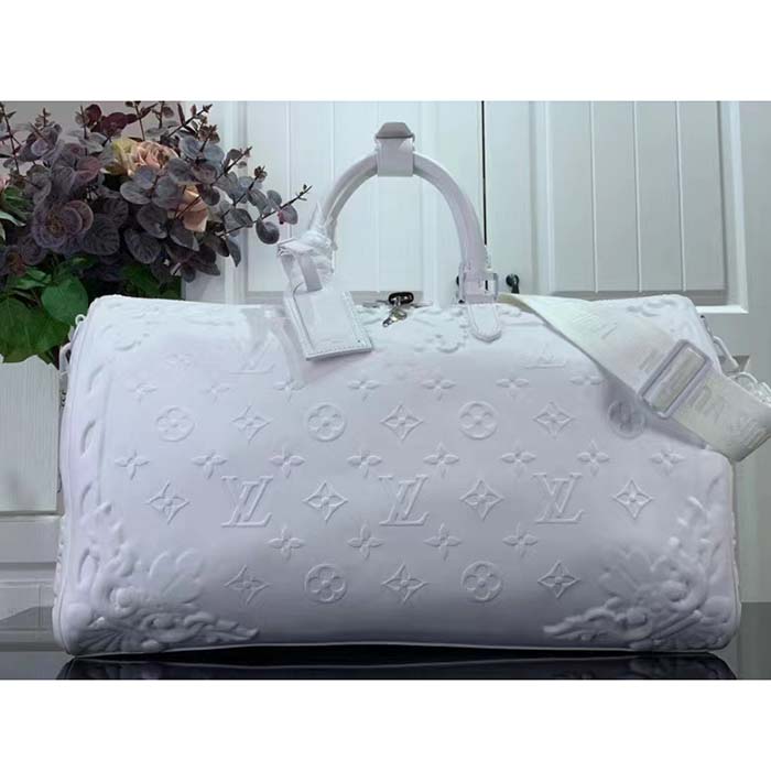 Louis Vuitton LV Unisex Keepall Bandoulière 50 Optic White Calf Cowhide Leather (7)