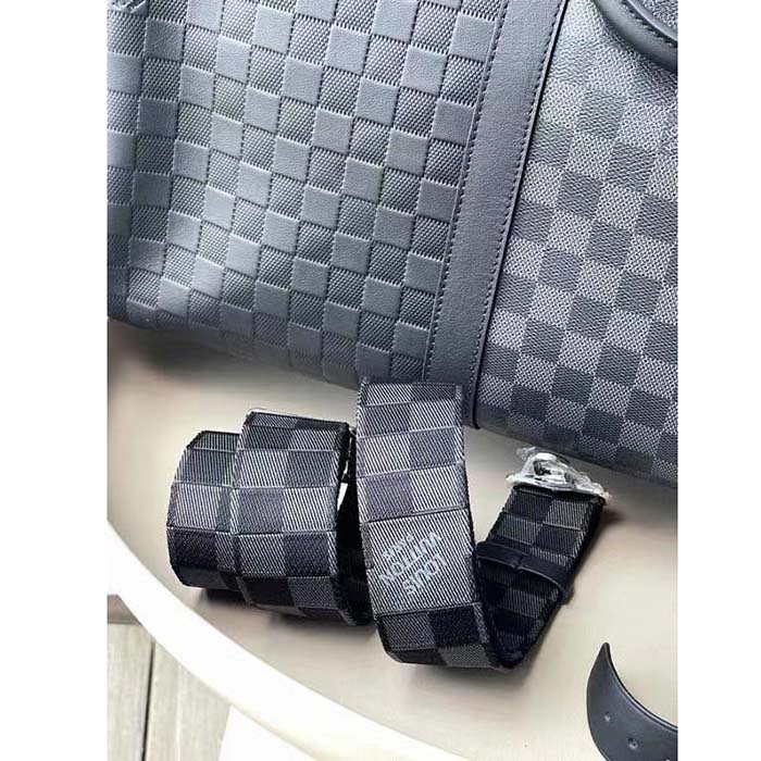 Louis Vuitton LV Unisex Keepall Bandoulière 50 Travel Bag Black Graphite Damier Infini Cowhide (1)