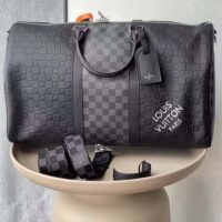 Louis Vuitton LV Unisex Keepall Bandoulière 50 Travel Bag Black Graphite Damier Infini Cowhide (7)