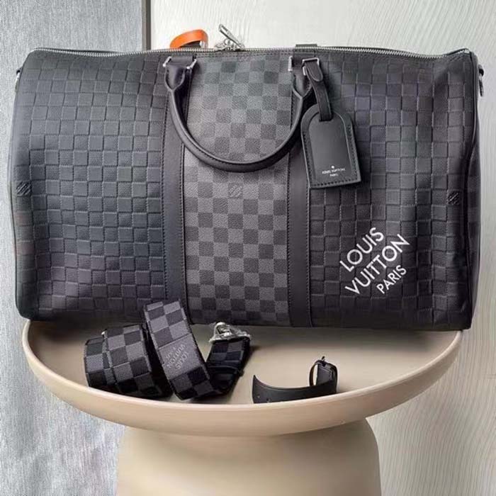 Louis Vuitton LV Unisex Keepall Bandoulière 50 Travel Bag Black Graphite Damier Infini Cowhide (10)