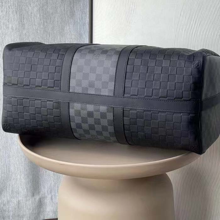 Louis Vuitton LV Unisex Keepall Bandoulière 50 Travel Bag Black Graphite Damier Infini Cowhide (2)