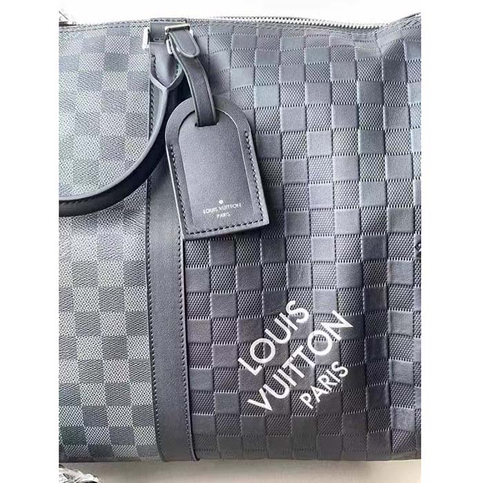 Louis Vuitton LV Unisex Keepall Bandoulière 50 Travel Bag Black Graphite Damier Infini Cowhide (5)