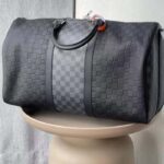 Louis Vuitton LV Unisex Keepall Bandoulière 50 Travel Bag Black Graphite Damier Infini Cowhide - Image 3