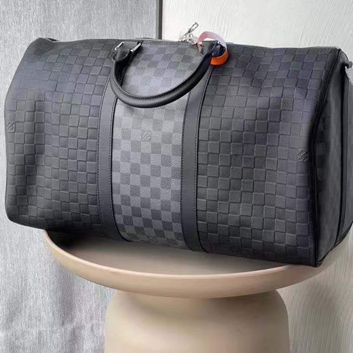 Louis Vuitton LV Unisex Keepall Bandoulière 50 Travel Bag Black Graphite Damier Infini Cowhide (6)