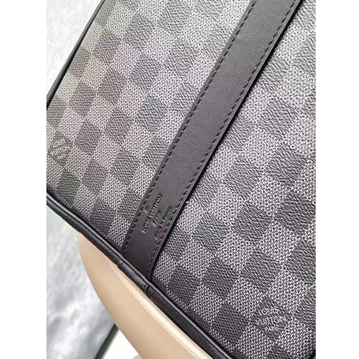 Louis Vuitton LV Unisex Keepall Bandoulière 50 Travel Bag Black Graphite Damier Infini Cowhide (9)