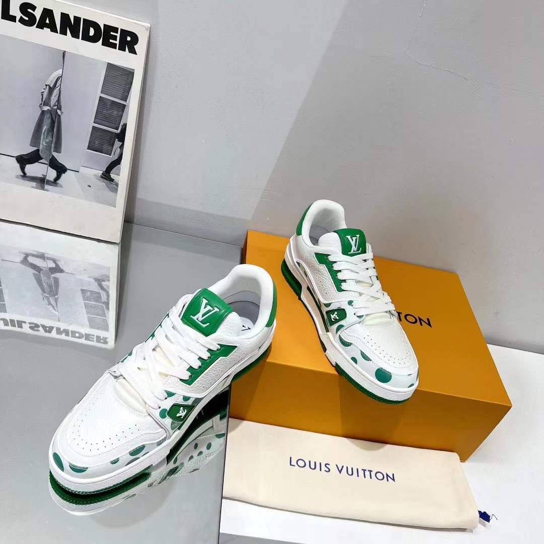 Louis Vuitton LV Unisex LV x YK LV Trainer Sneaker Green Calf Leather Rubber (1)