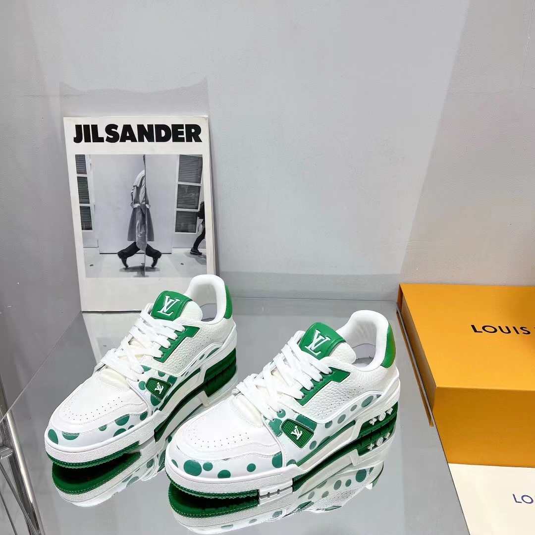 Louis Vuitton LV Unisex LV x YK LV Trainer Sneaker Green Calf Leather Rubber (11)