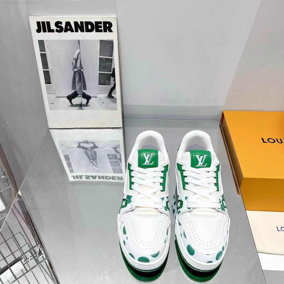Louis Vuitton LV Unisex LV x YK LV Trainer Sneaker Green Calf Leather Rubber (7)