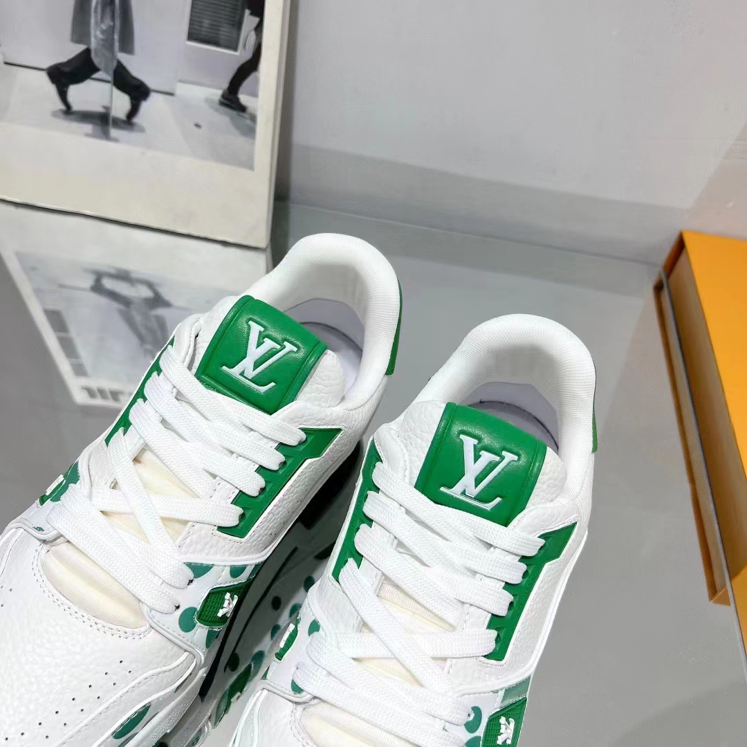 Louis Vuitton LV Unisex LV x YK LV Trainer Sneaker Green Calf Leather Rubber (9)