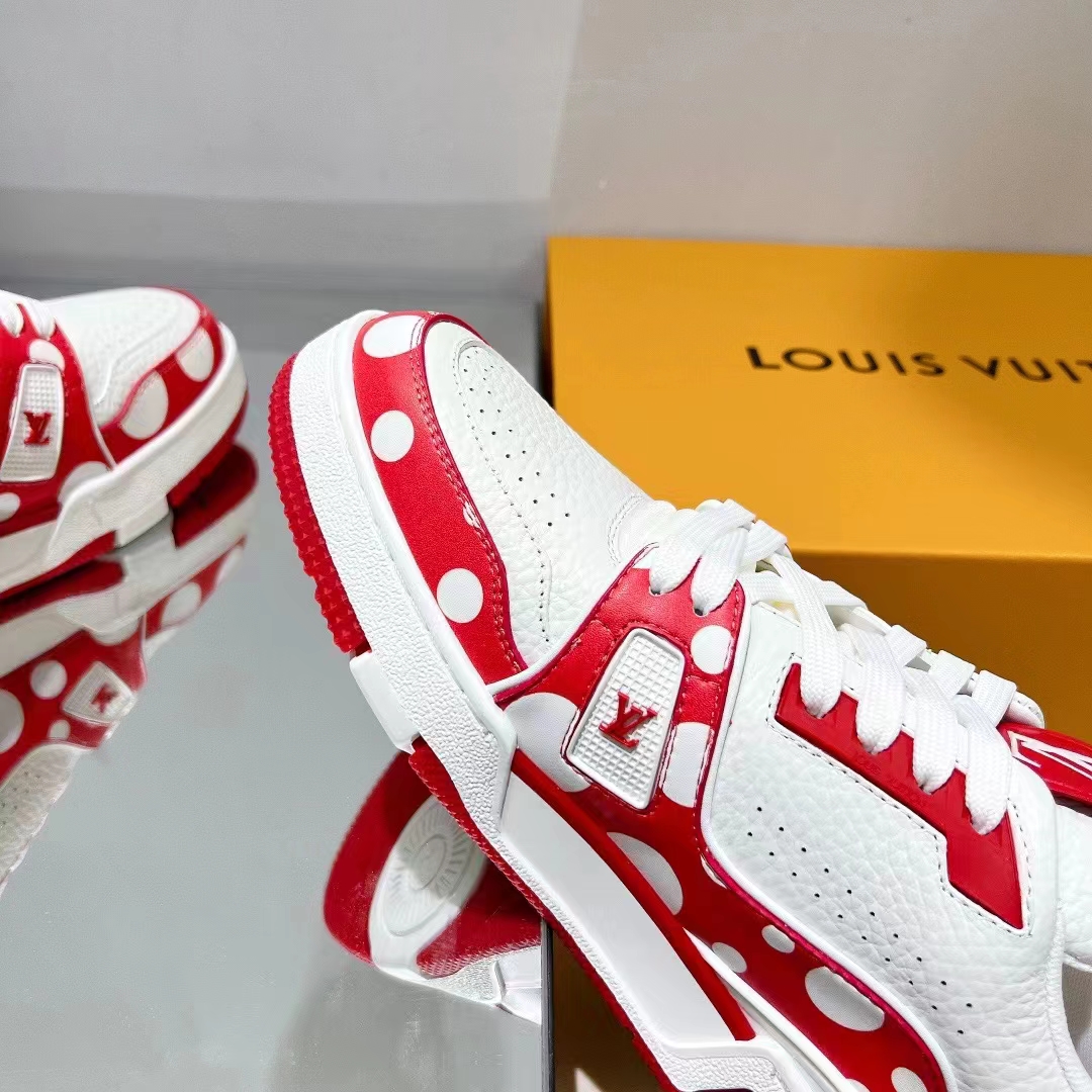 Louis Vuitton LV Unisex LV x YK LV Trainer Sneaker Red Calf Leather Rubber (6)